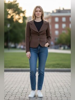 Apt 9 Brown Tailored Blazer Size 4 Fitted Career Jacket Stretch